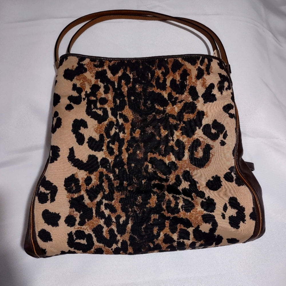 Coach Leopard Print Hobo Bag in Black and Brown